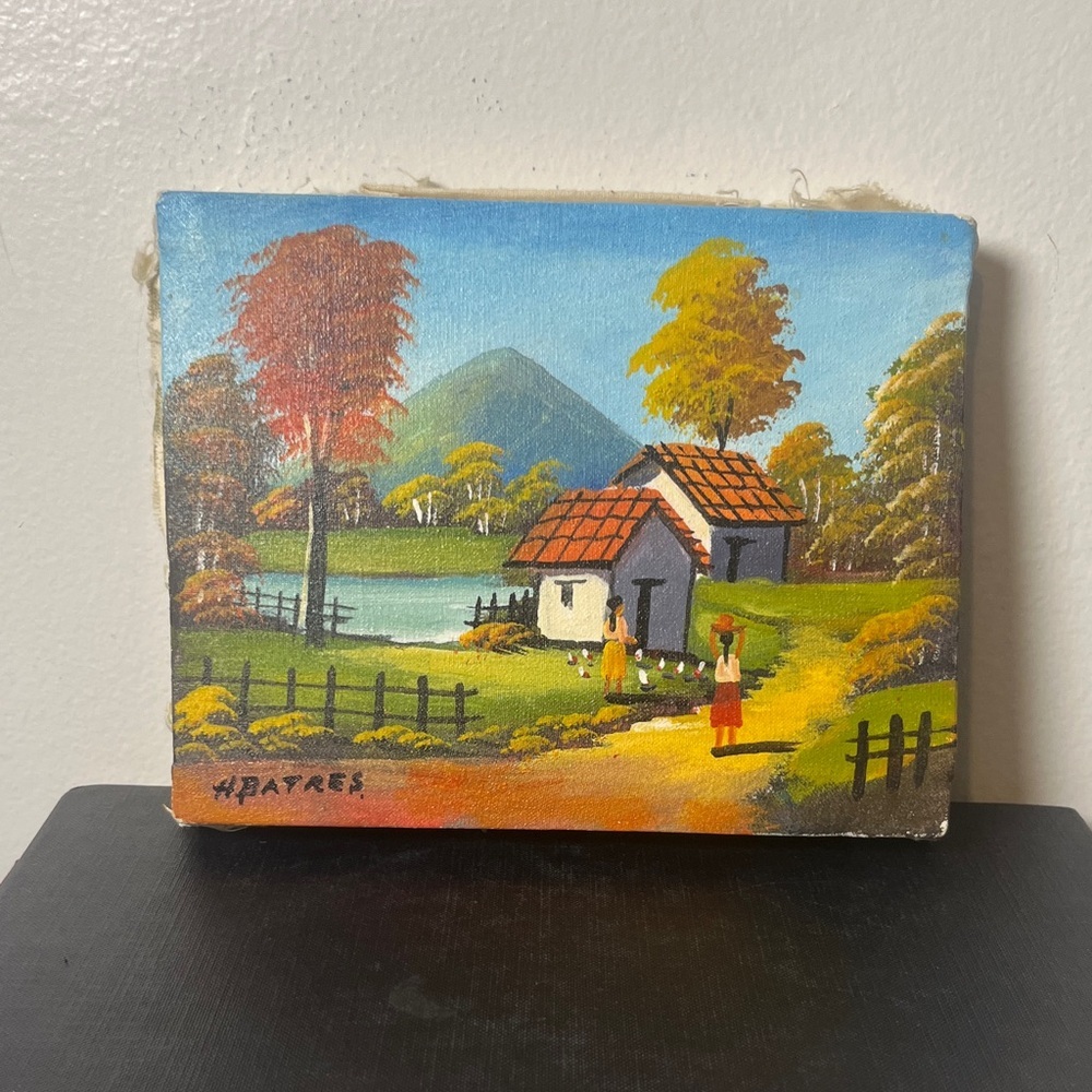 H. Batres Oil on Canvas Painting 1970s Impressionist Haitian Landscape Vintage‎